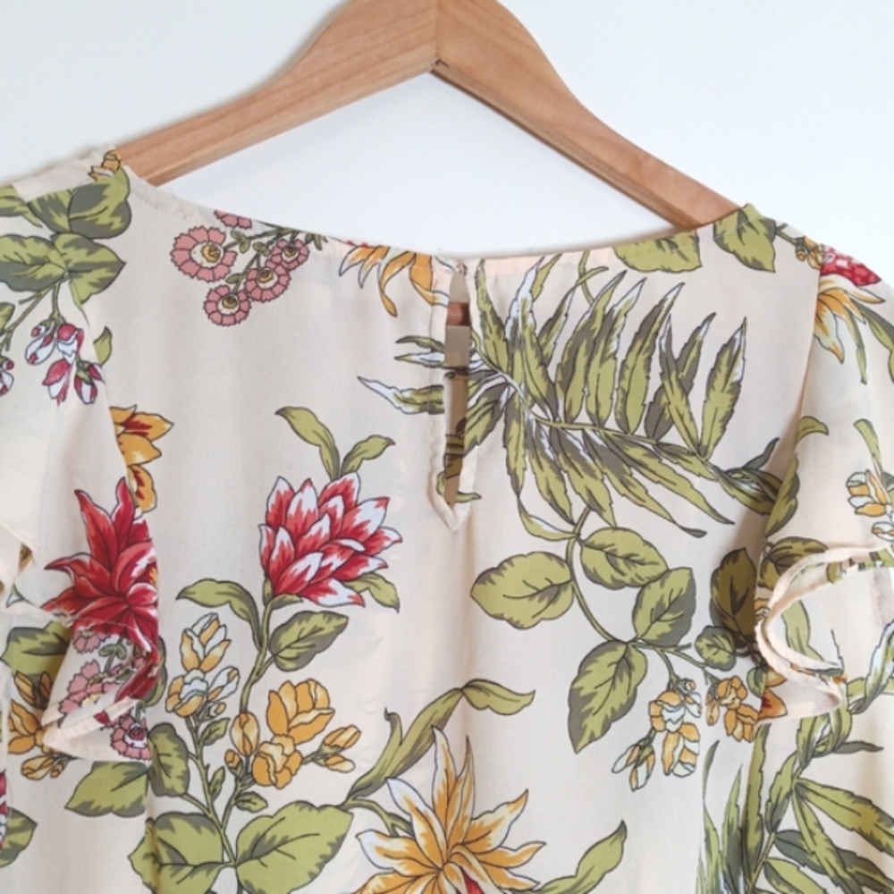 Loft Flirty Floral Sleeveless Top/Blouse Peachy Tan - Picture 3 of 7
